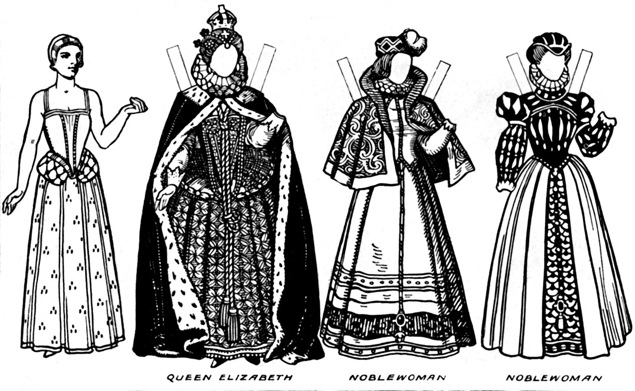 The Gallery of Historic Costume: Några av klänningarna som bärs under Elizabeths regeringstid, c1934 av Unbekannt