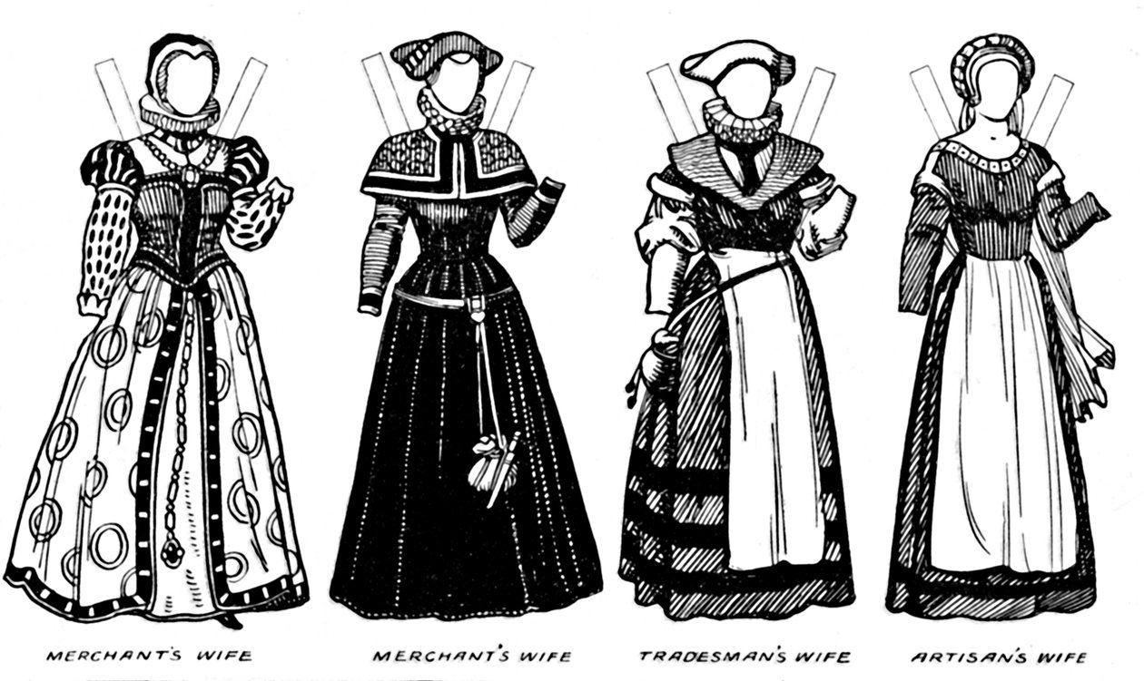 The Gallery of Historic Costume: Några av klänningarna som bärs under Elizabeths regeringstid, c1934 av Unbekannt