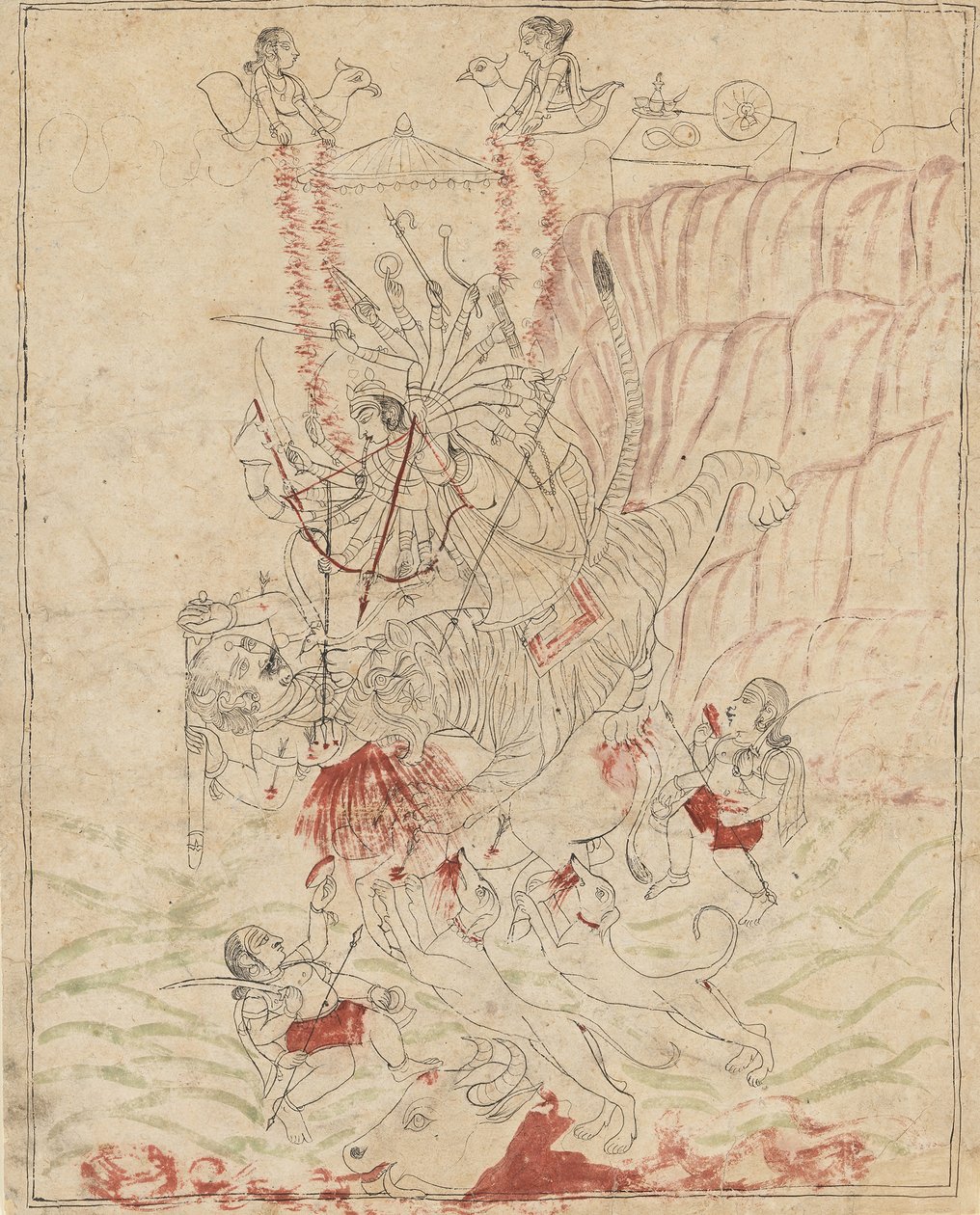 The Goddess Durga Killing the Buffalo Demons, Mahisha Mahishasura Mardini, Ka. 1760. av Unbekannt