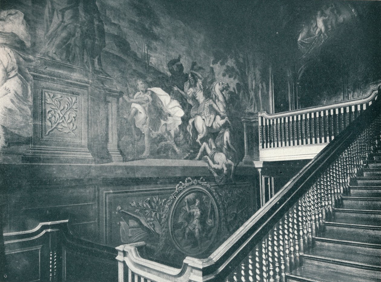 The Grand Staircase, Visar Thornhills väggmålningar, Stoke Edith, c1909 av Unbekannt