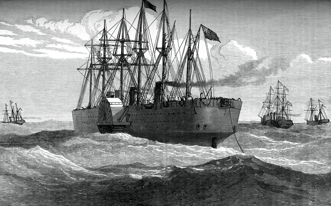 The Great Eastern spelar ut den atlantiska telegrafkabeln, c1865, c1880 av Unbekannt