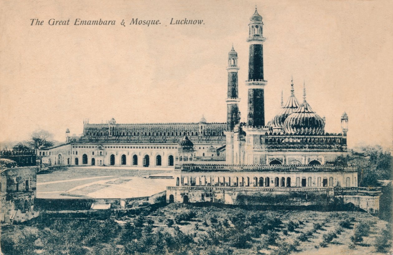 Den stora Emambara och moskén. Lucknow, c1900 av Unbekannt