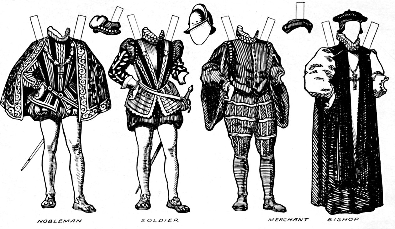 The Great Gallery of Costume: Varierade klänningar som bärs i Elizabeths dagar, c1934 av Unbekannt