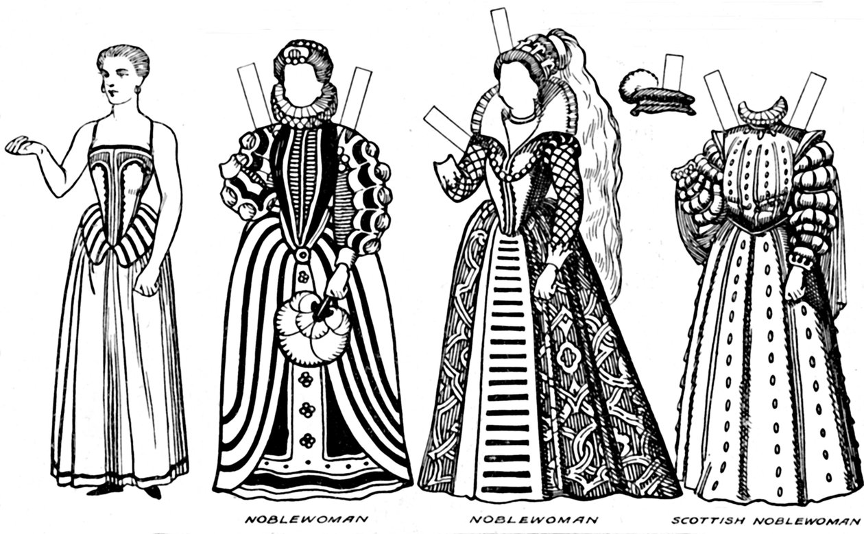 The Great Gallery of Costume: Varierade klänningar som bärs i Elizabeths dagar, c1934 av Unbekannt