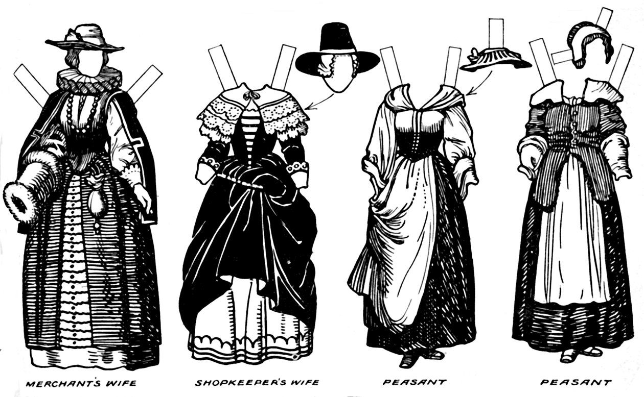 The Great Gallery of Historic Costume: Klänning som bärs i James The Firsts Reign, c1934 av Unbekannt