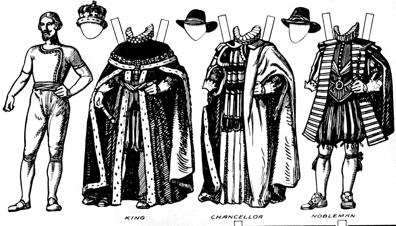The Great Gallery of Historic Costume: Klänningar som bärs i James The Firsts Reign, c1934 av Unbekannt