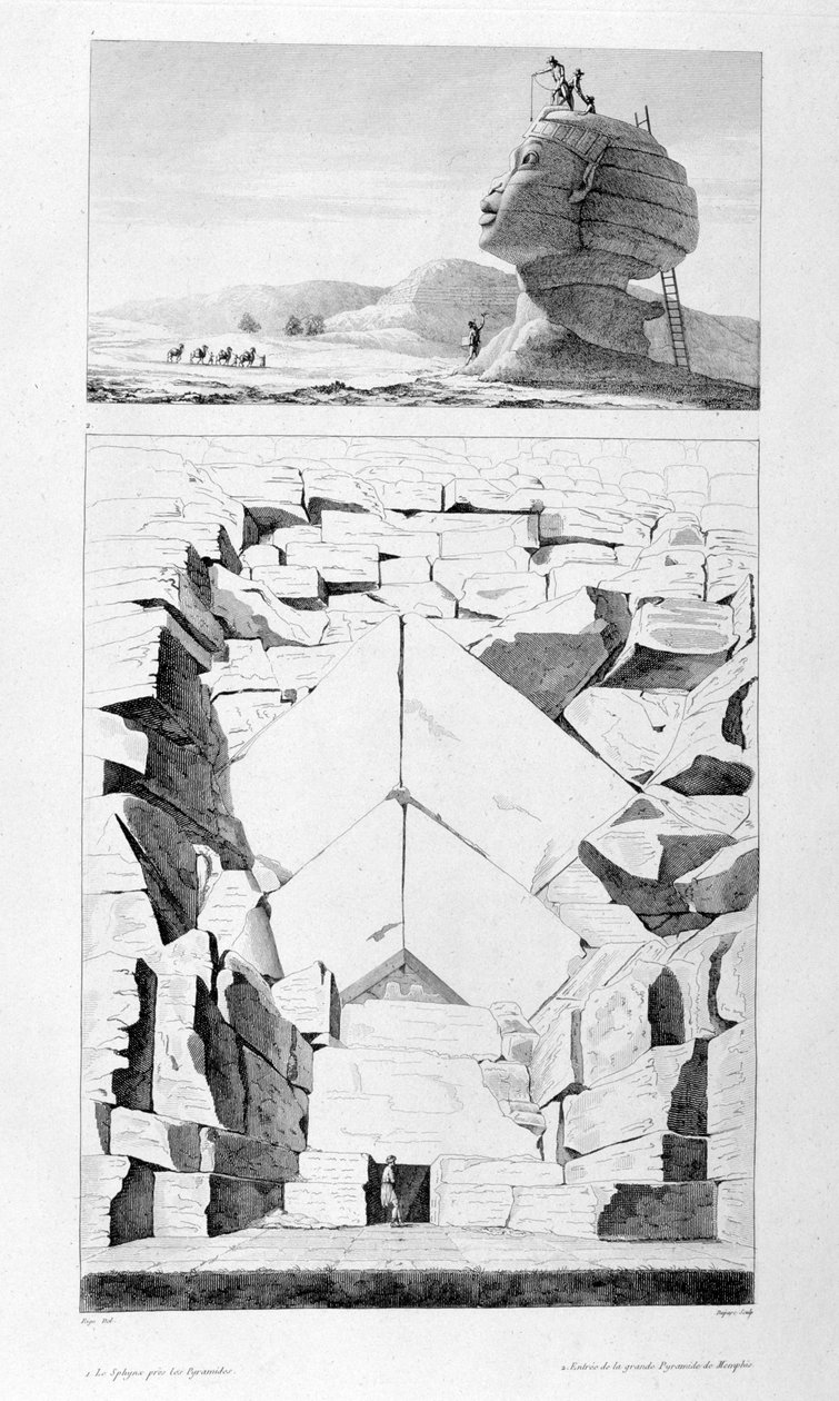 Den stora sfinxen i Giza och ingången till Memphispyramiden, c1808 av Unbekannt