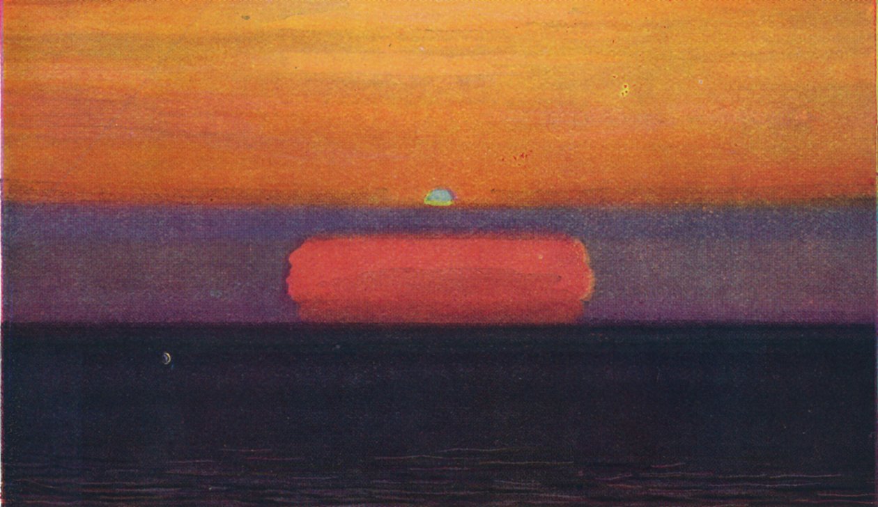 Den gröna blixten vid solnedgången, sällsynt prismatisk färg bryts av atmosfären, c1935 av Unbekannt