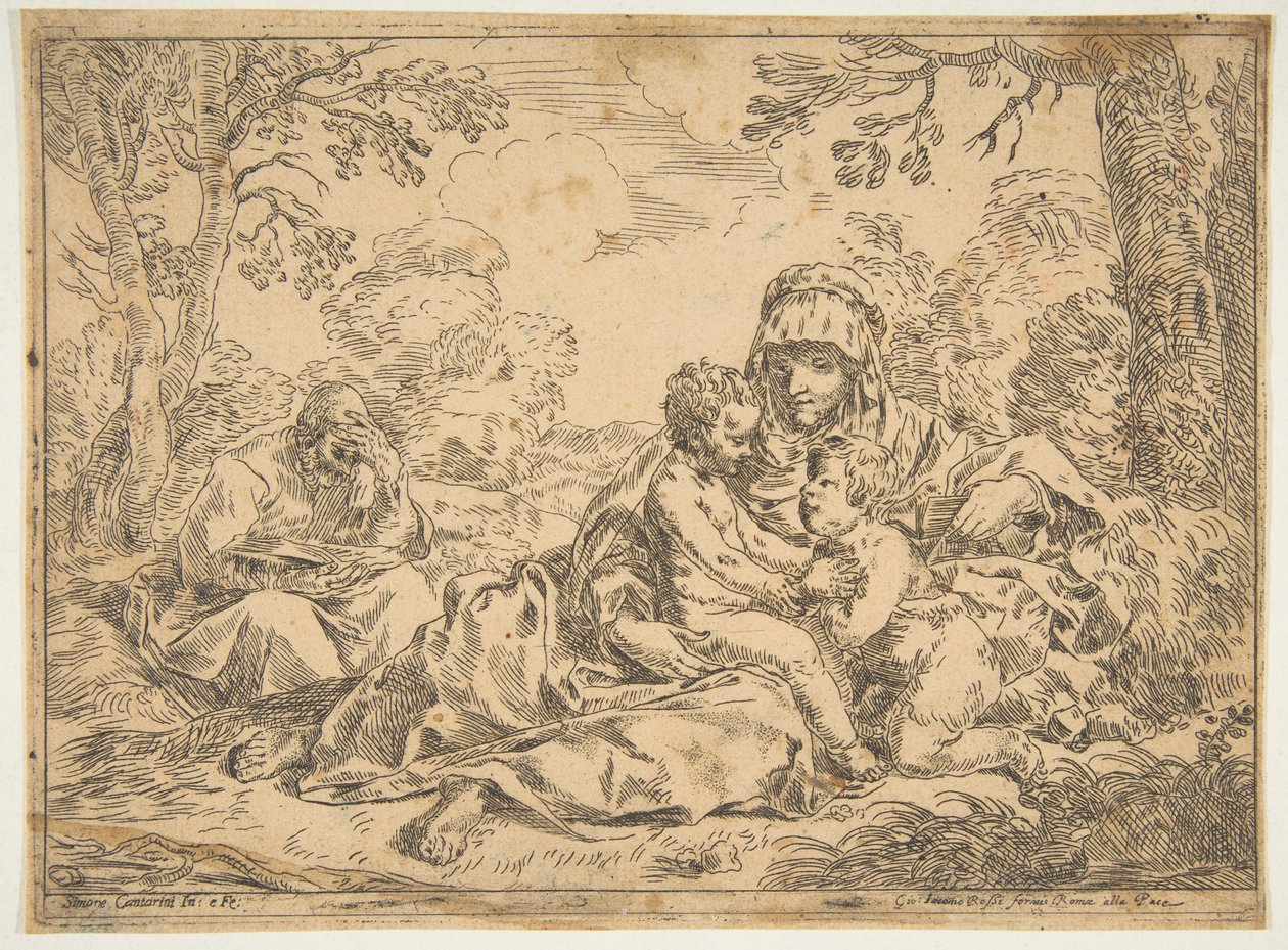 Den heliga familjen med Johannes Döparen, kopia efter Cantarini, ca. 1639-1648 eller senare. av Unbekannt
