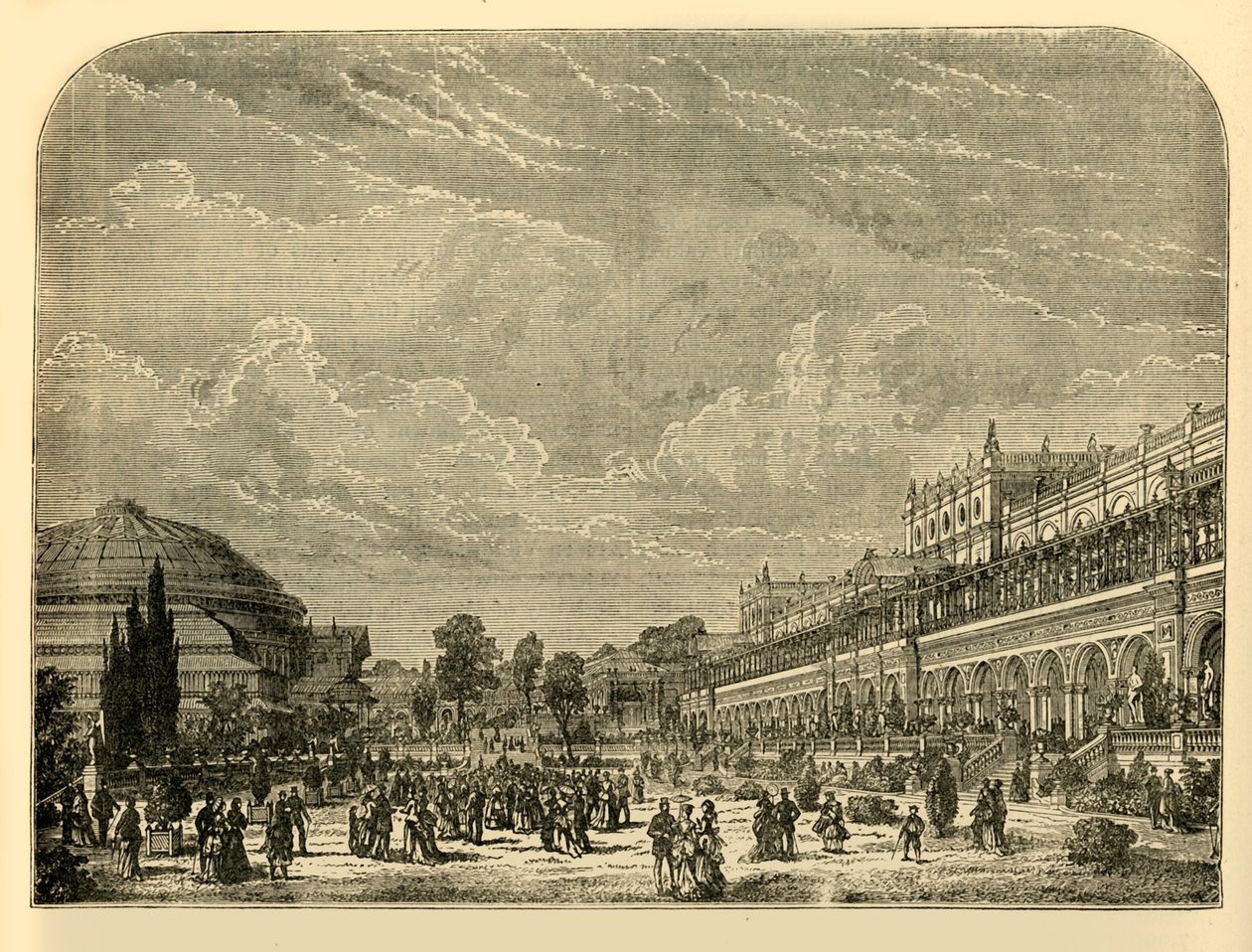 Trädgårdsträdgården och utställningsbyggnaden, c1876. av Unbekannt