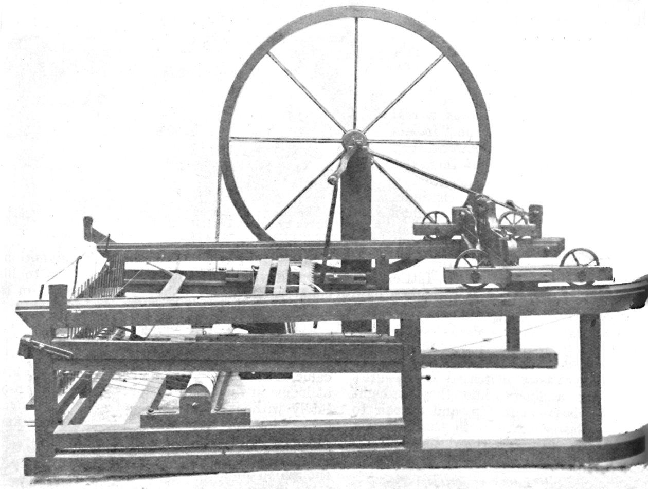 Den geniala spinning Jenny uppfann av James Hargreaves, c1925 av Unbekannt