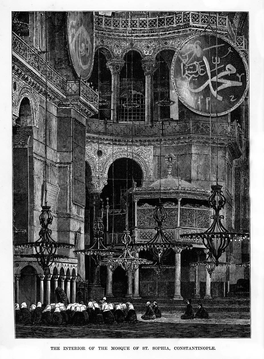 Interiören av moskén Santa Sophia, Konstantinopel, Turkiet, 1800-talet av Unbekannt