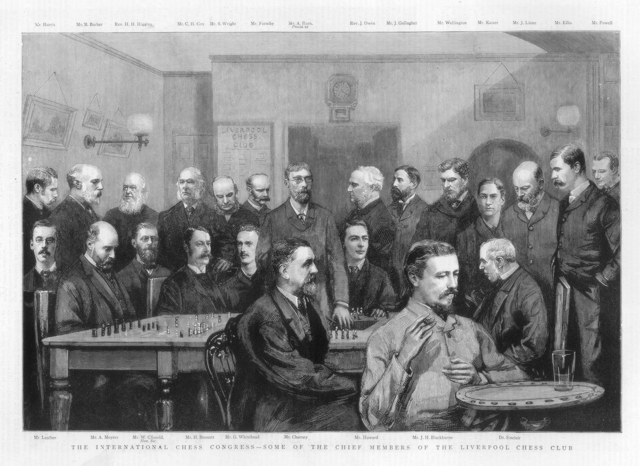 Den internationella schackkongressen - några av huvudmedlemmarna i Liverpools schackklubb, 1890 av Unbekannt
