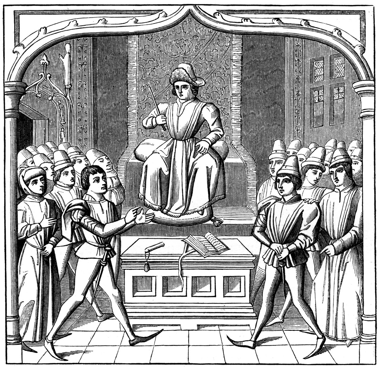 The Judicial Duel, käranden öppnade sitt mål inför domaren, 1400-talet 1849 av Unbekannt