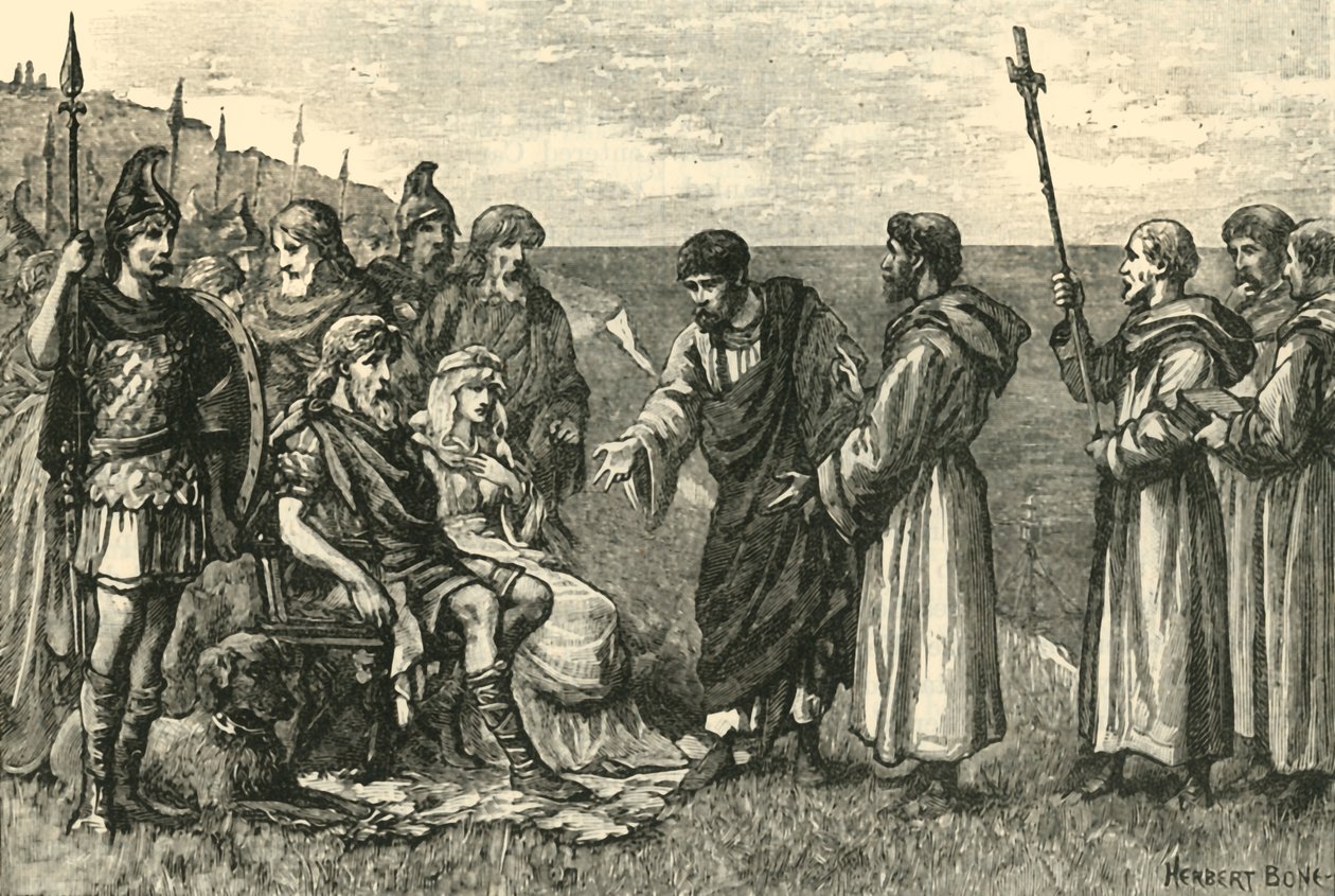 The Landing of St. Augustine i Kent, 597AD, 1890. av Unbekannt