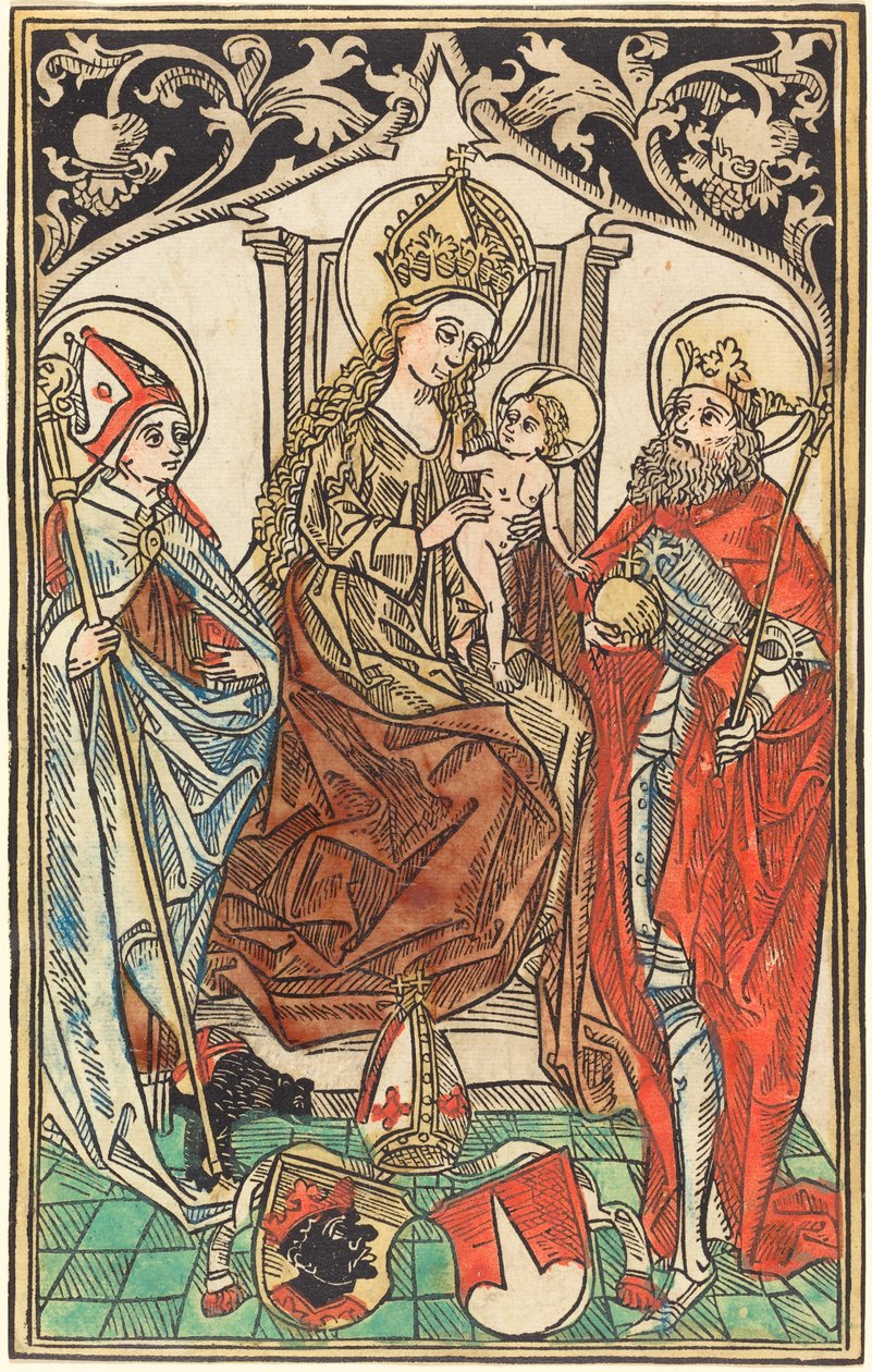 Madonnan och barnet på tronen, med de heliga Corbinian och Sigismund, 1492. av Unbekannt