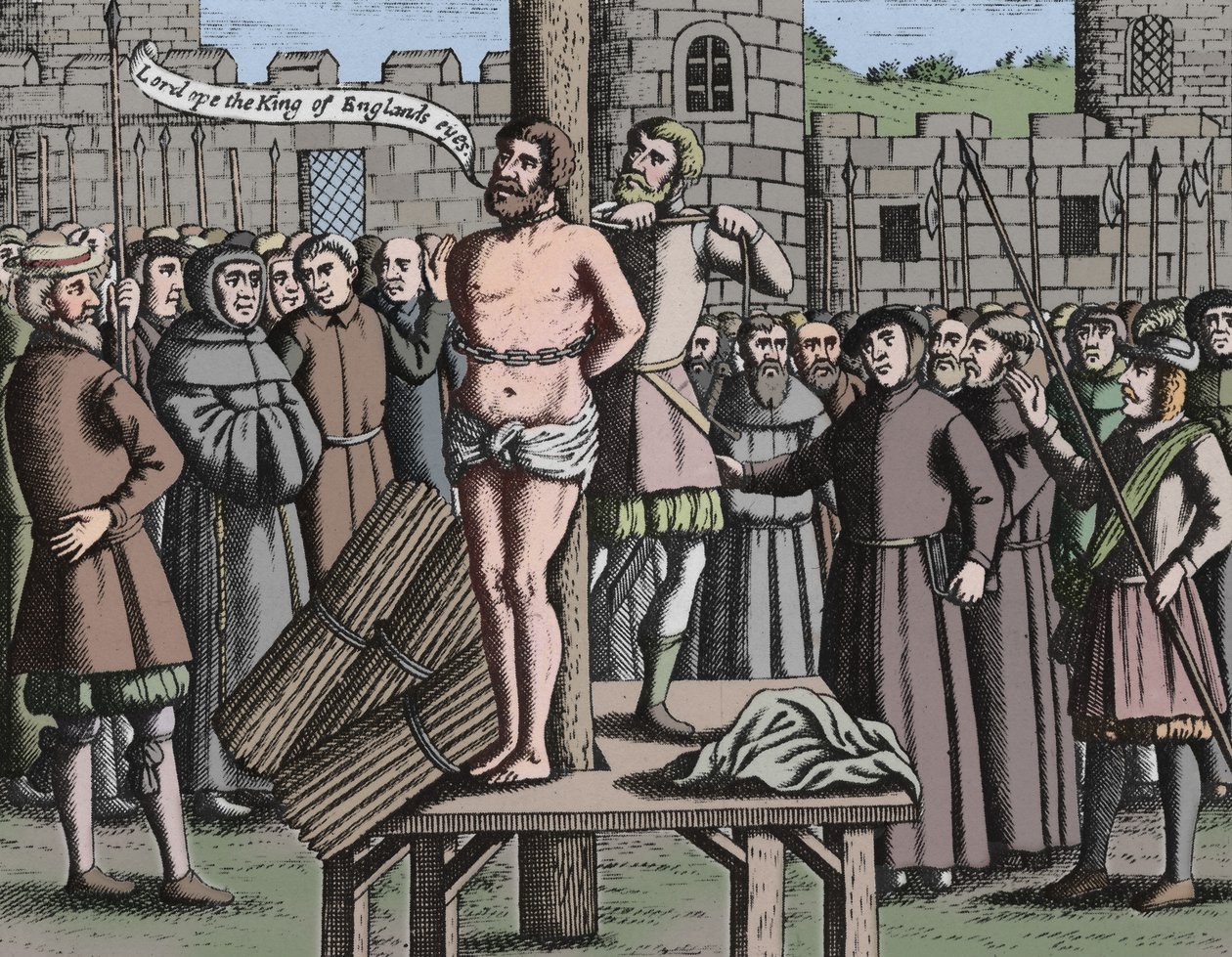 Mästaren William Tindalls martyrskap i Flandern av Vilvorde slott, 1563, 1947 av Unbekannt