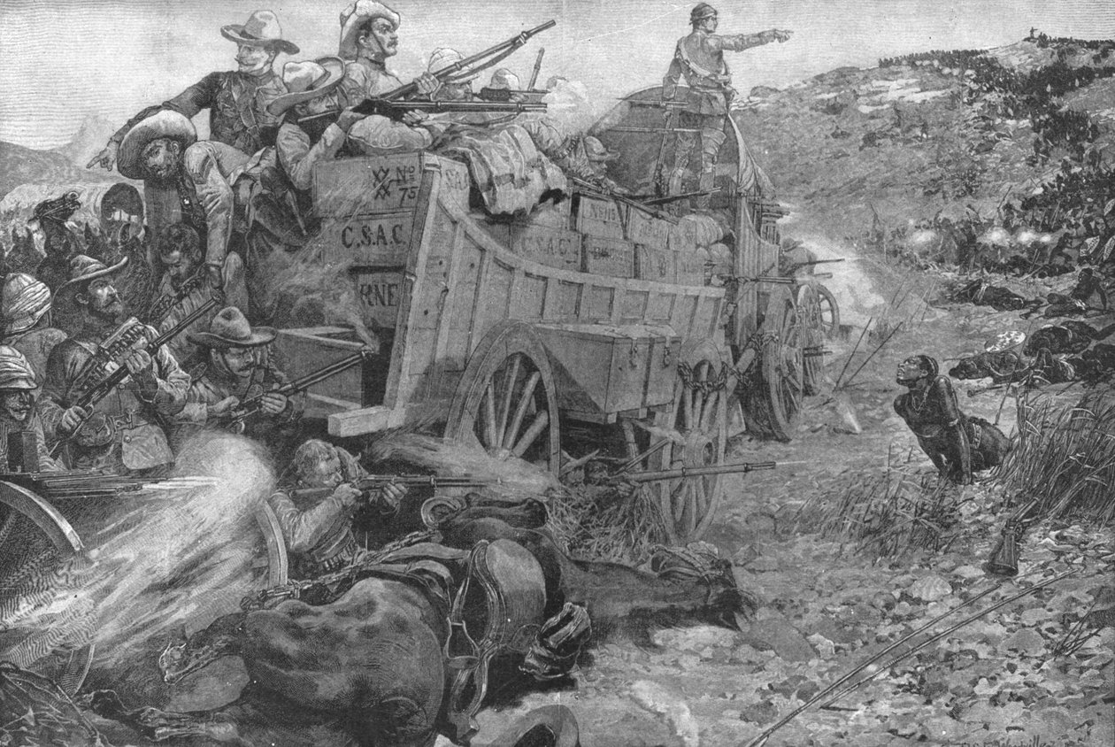 Matabelekriget, 1893: Attack på vagnarnas Laager på floden Imbembezi, 1 november 1901. av Unbekannt