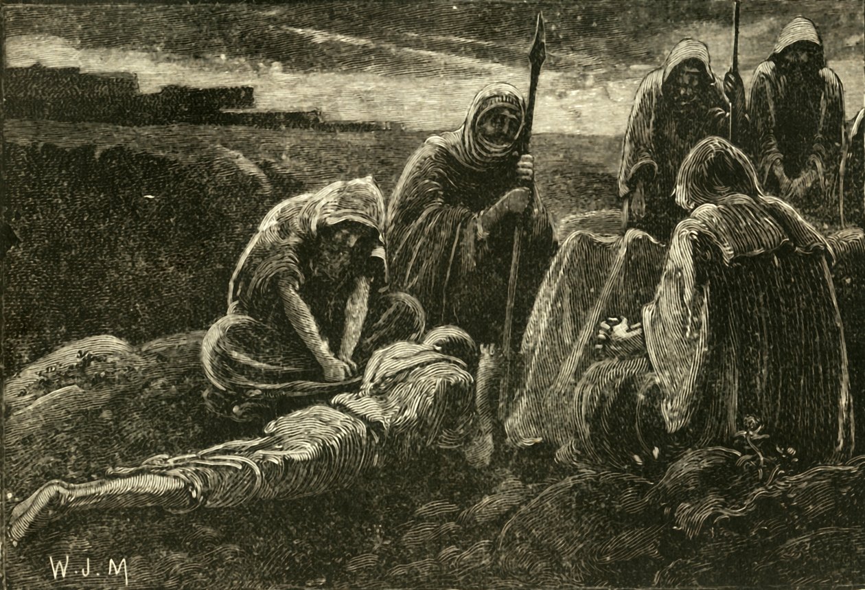 Männen från Jabesh sörjer över Sauls och Jonathans grav, 1890. av Unbekannt