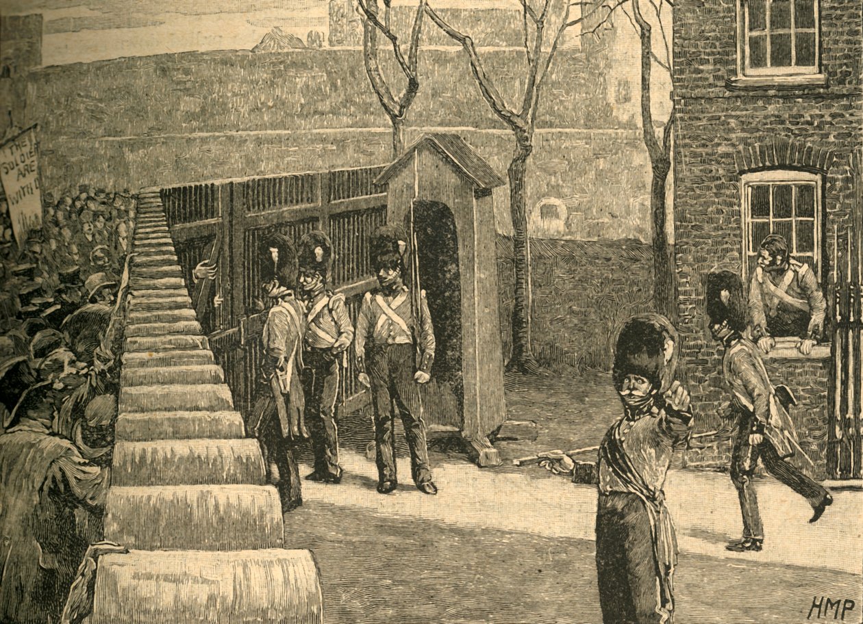 The Mob of Spenceans som kallar Tower of London, 1816 c1890. av Unbekannt