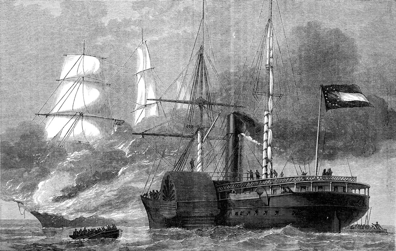 Nashville förstör en federal köpman, amerikanska inbördeskriget, 1861-1862 c1880 av Unbekannt