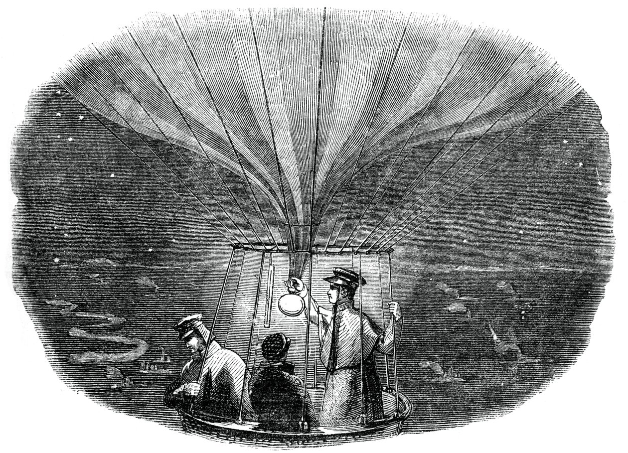 Nassau-ballongen passerade över Liege på natten, 1836, 1886 av Unbekannt