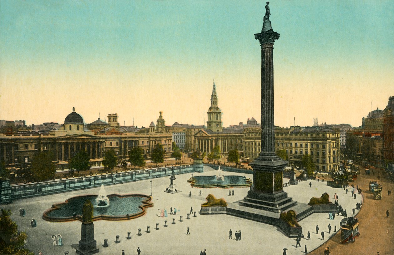 National Gallery och Nelsons Column, Trafalgar Square, London, c1910. av Unbekannt