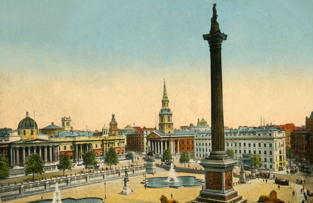 National Gallery och Nelsons Column, Trafalgar Square, London, c1910. av Unbekannt