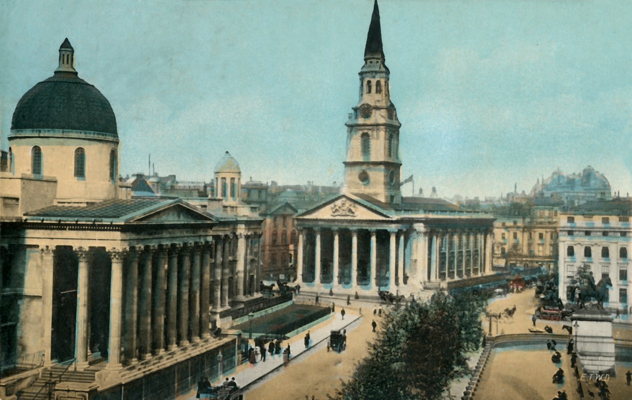 National Gallery och St Martin in the Fields, Trafalgar Square, London, c1910. av Unbekannt