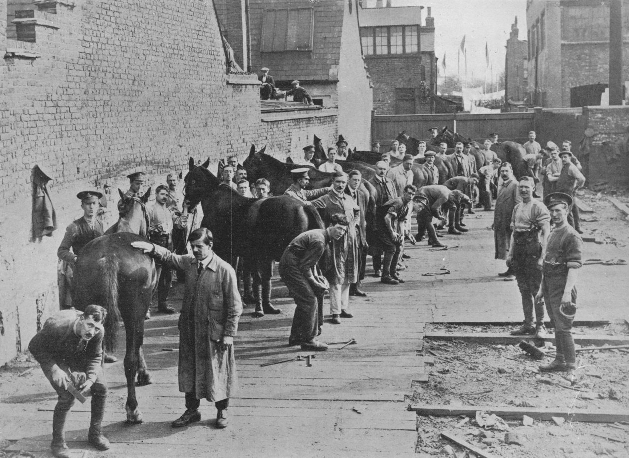 Den nya armén i utbildning vid hovslagarskolan, 1915 av Unbekannt