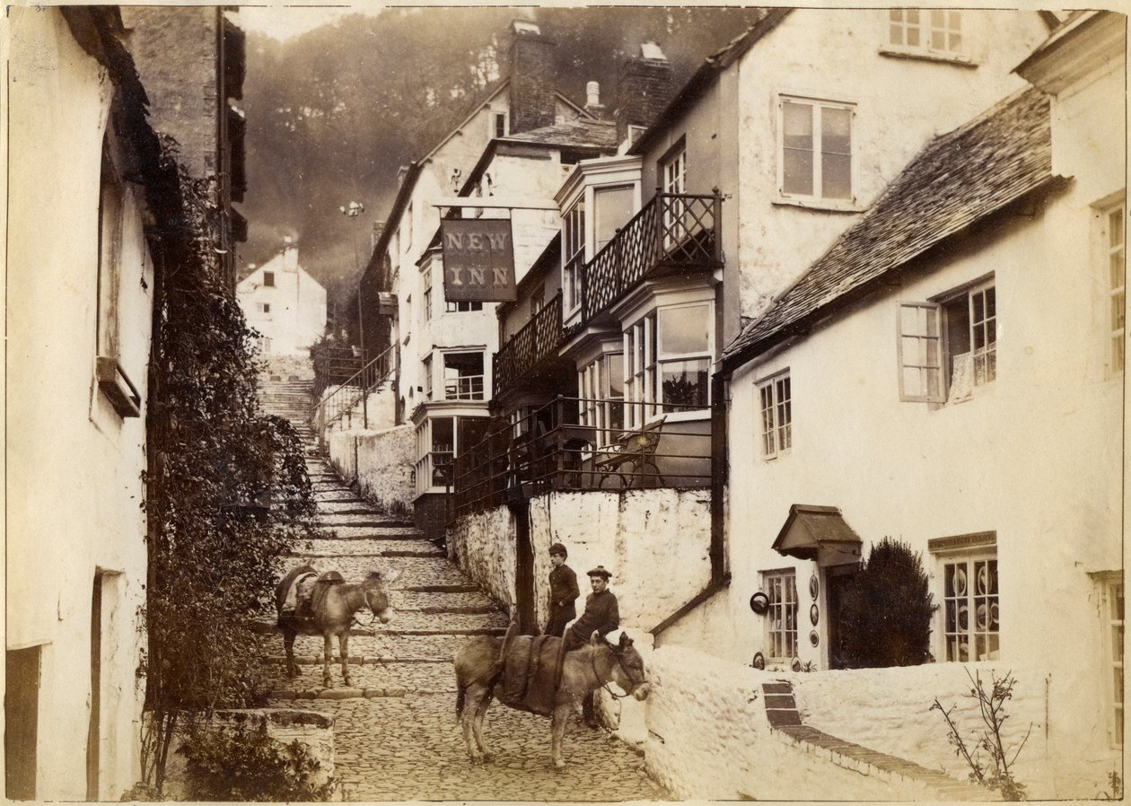 The New Inn and street, Clovelly, Devon, sent 1800- eller tidigt 1900-tal av Unbekannt