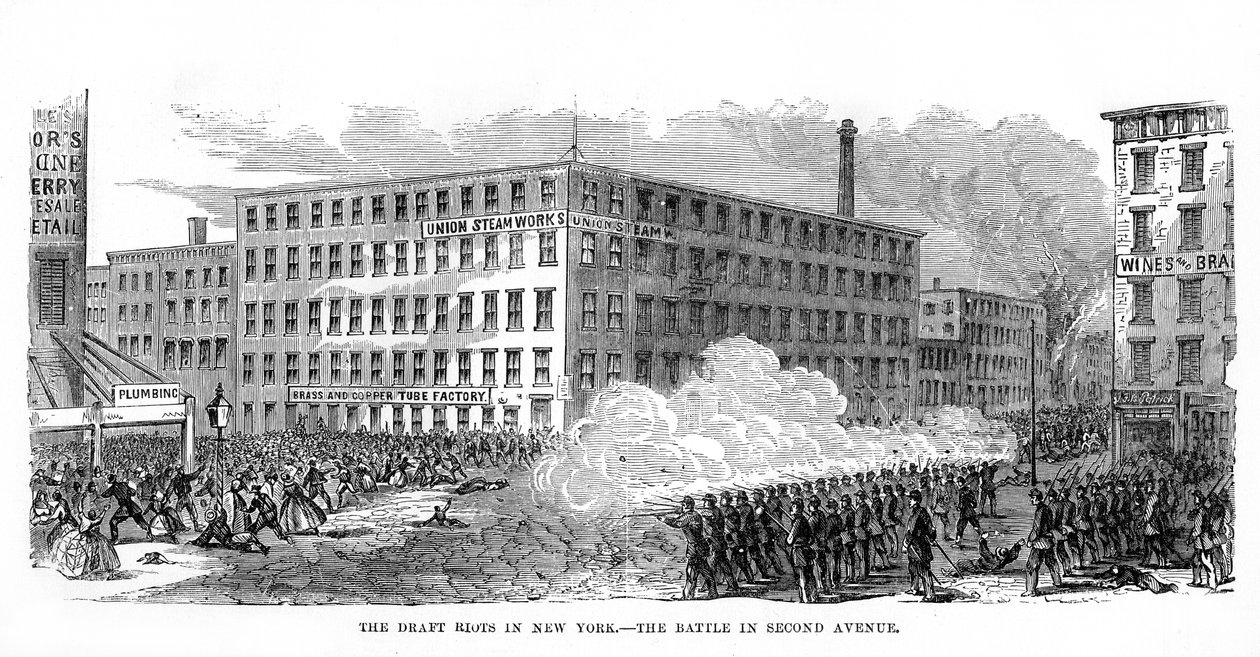 The New York Draft Riots, Second Avenue, New York City, 13-16 juli 1863, 1872 av Unbekannt