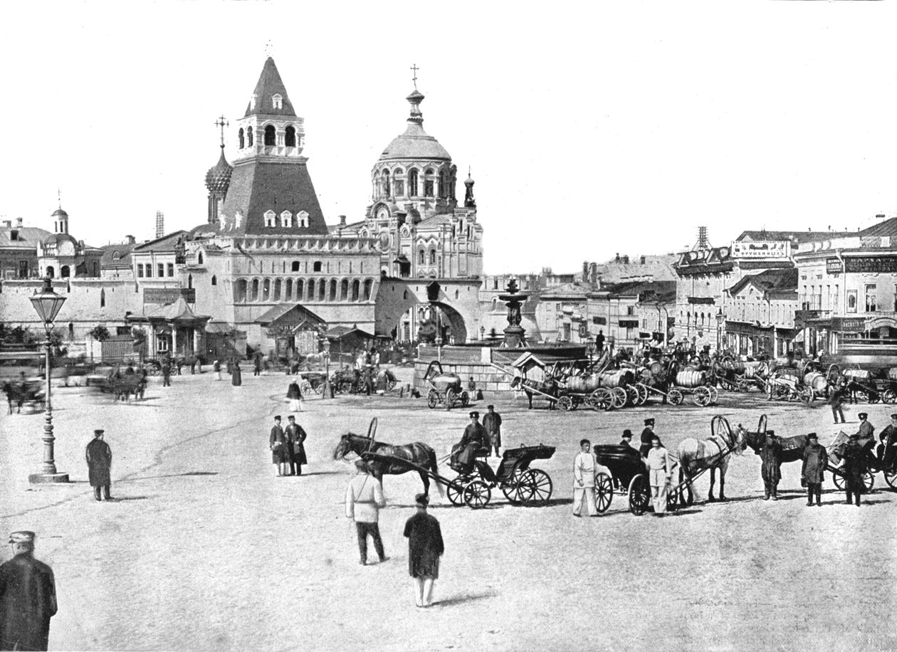 Nikolajevskijfontänen på Lubyanka-torget, Moskva, Ryssland, 1895. av Unbekannt