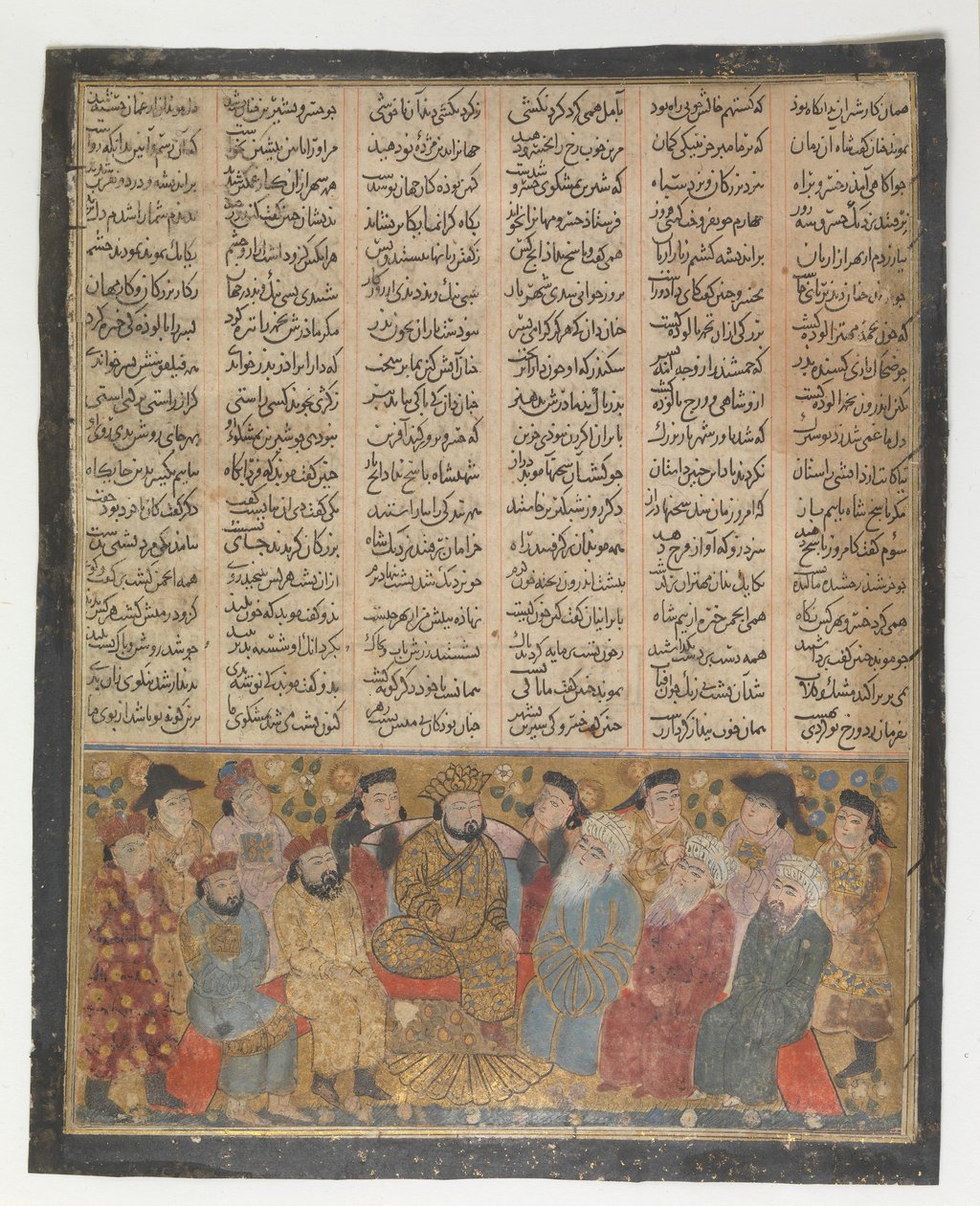 Adelsmännen och Mubiderna ger Khusrau Parviz råd om Shirin, Folio från den första..., ca. 1300-30. av Unbekannt