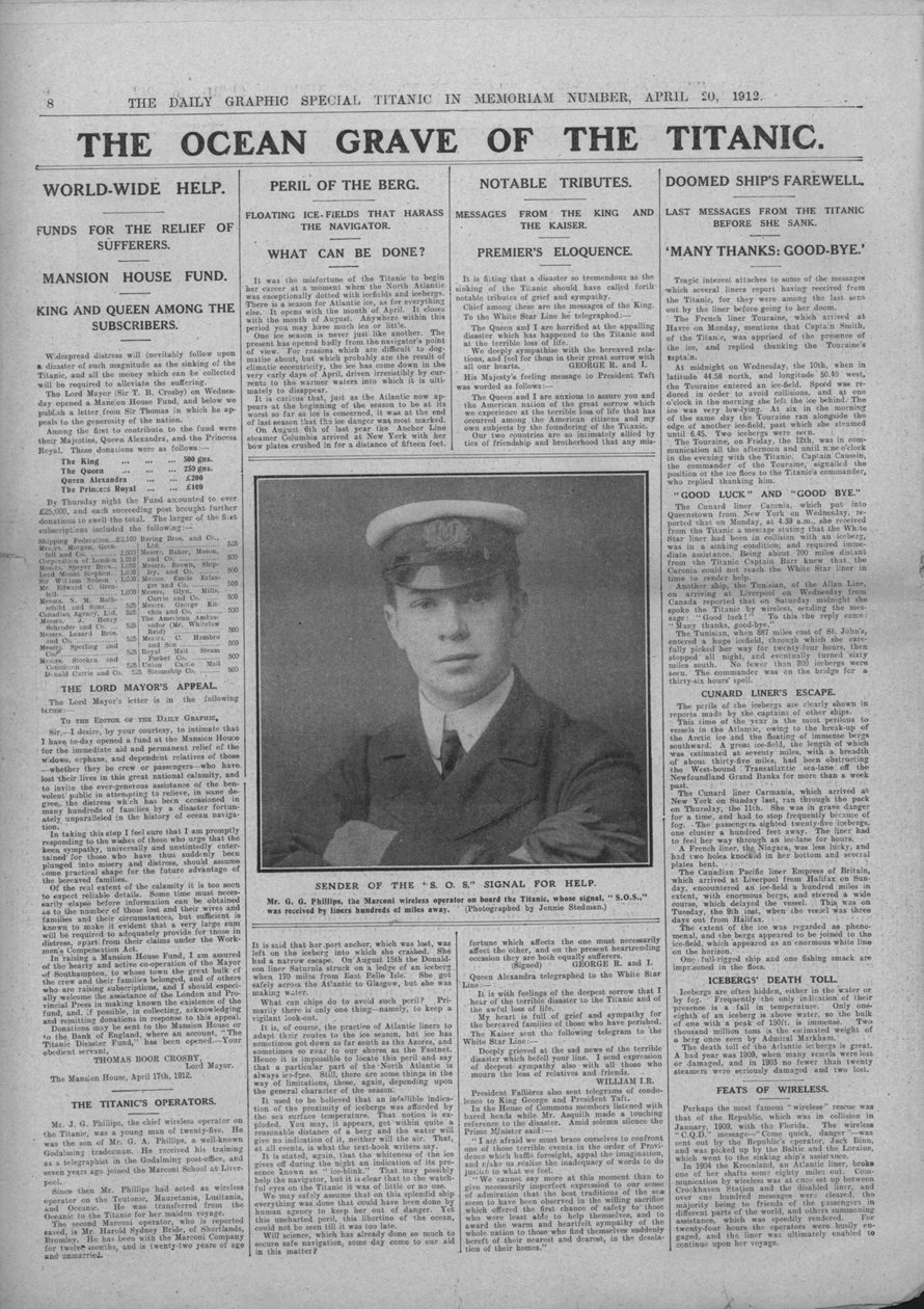 The Ocean Grave of the Titanic, och fotografi av Jack Phillips, 20 april 1912. av Unbekannt