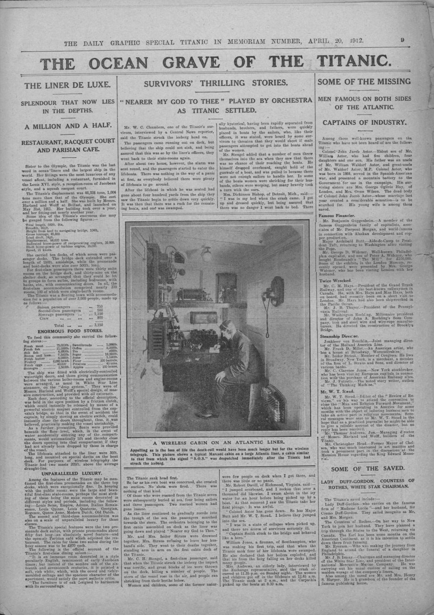 The Ocean Grave of the Titanic och fotografi av en trådlös operatör, 20 april 1912. av Unbekannt