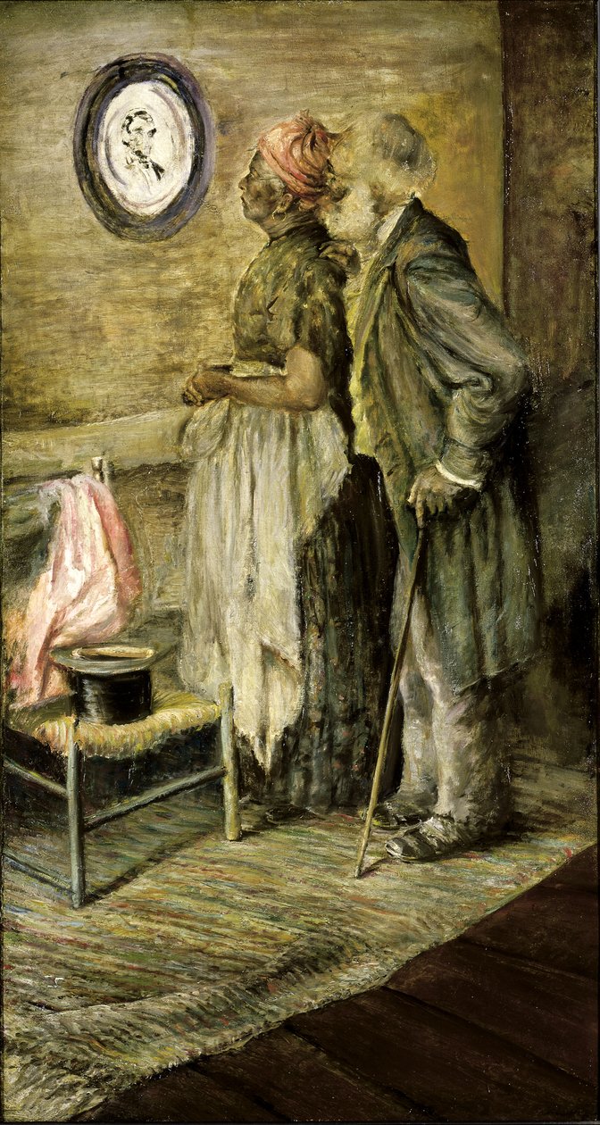 Det gamla paret tittar på ett porträtt av Lincoln, efter 1904-1905. av Unbekannt
