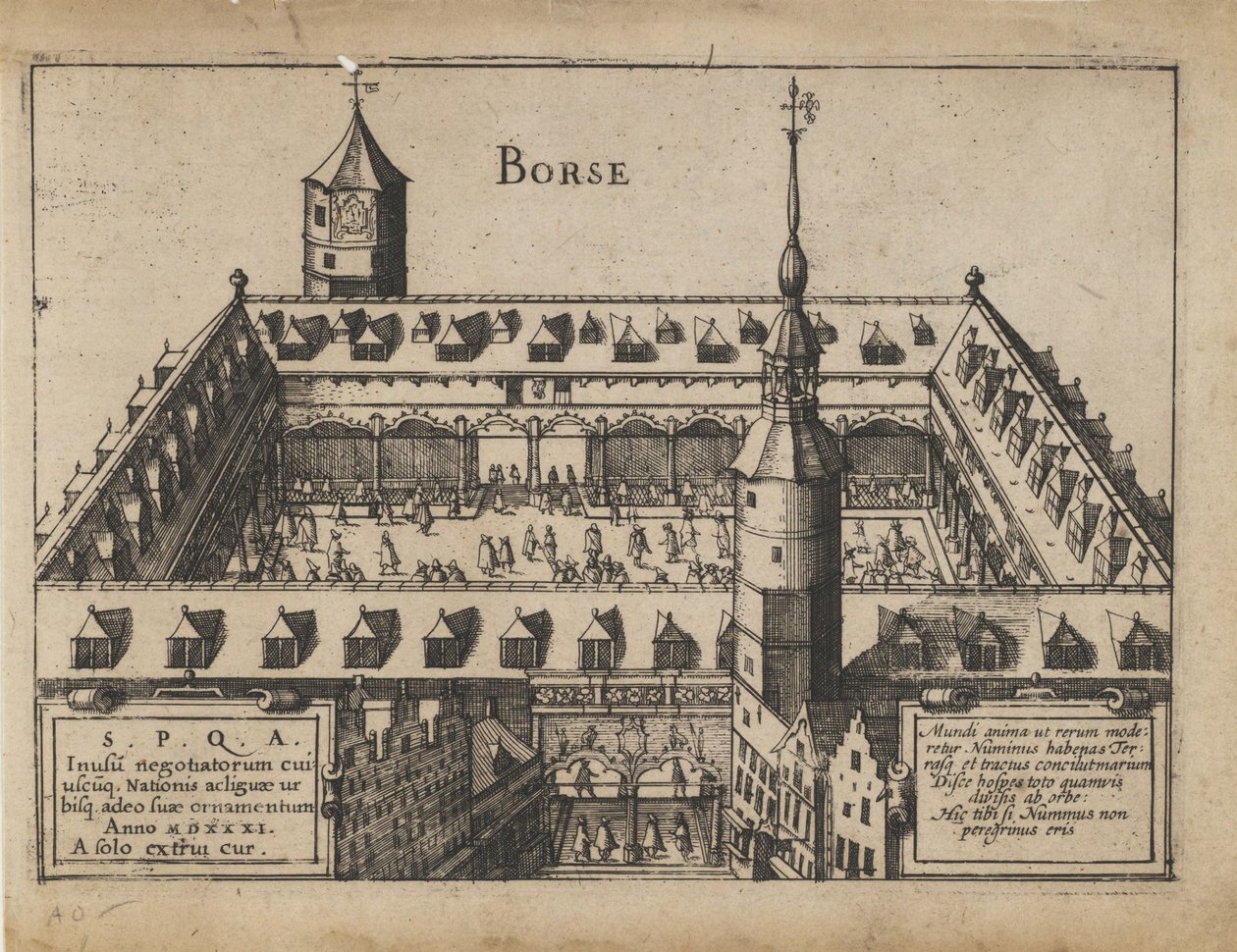Den gamla börsen i Antwerpen, tidigt 1600-tal. av Unbekannt