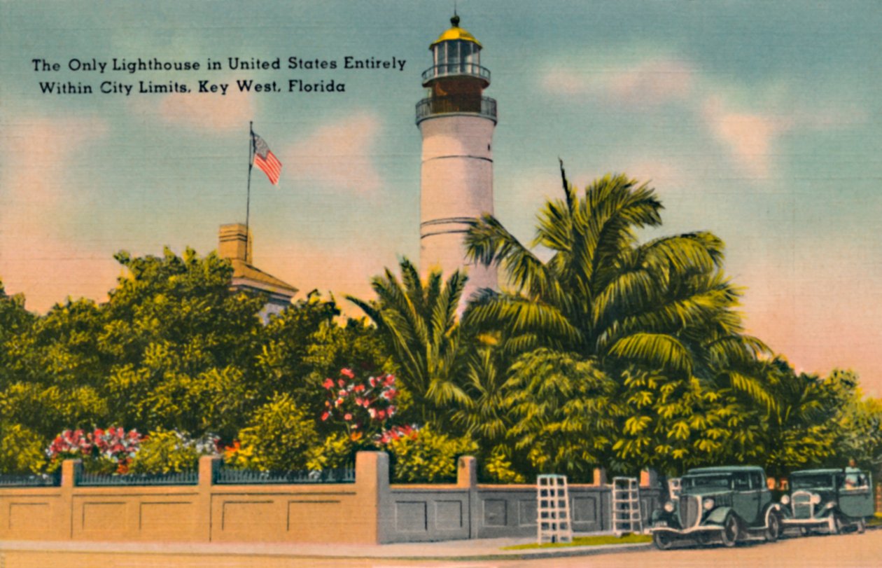 Den enda fyren i USA helt inom stadens gränser, Key West, Florida, c1940-talet av Unbekannt