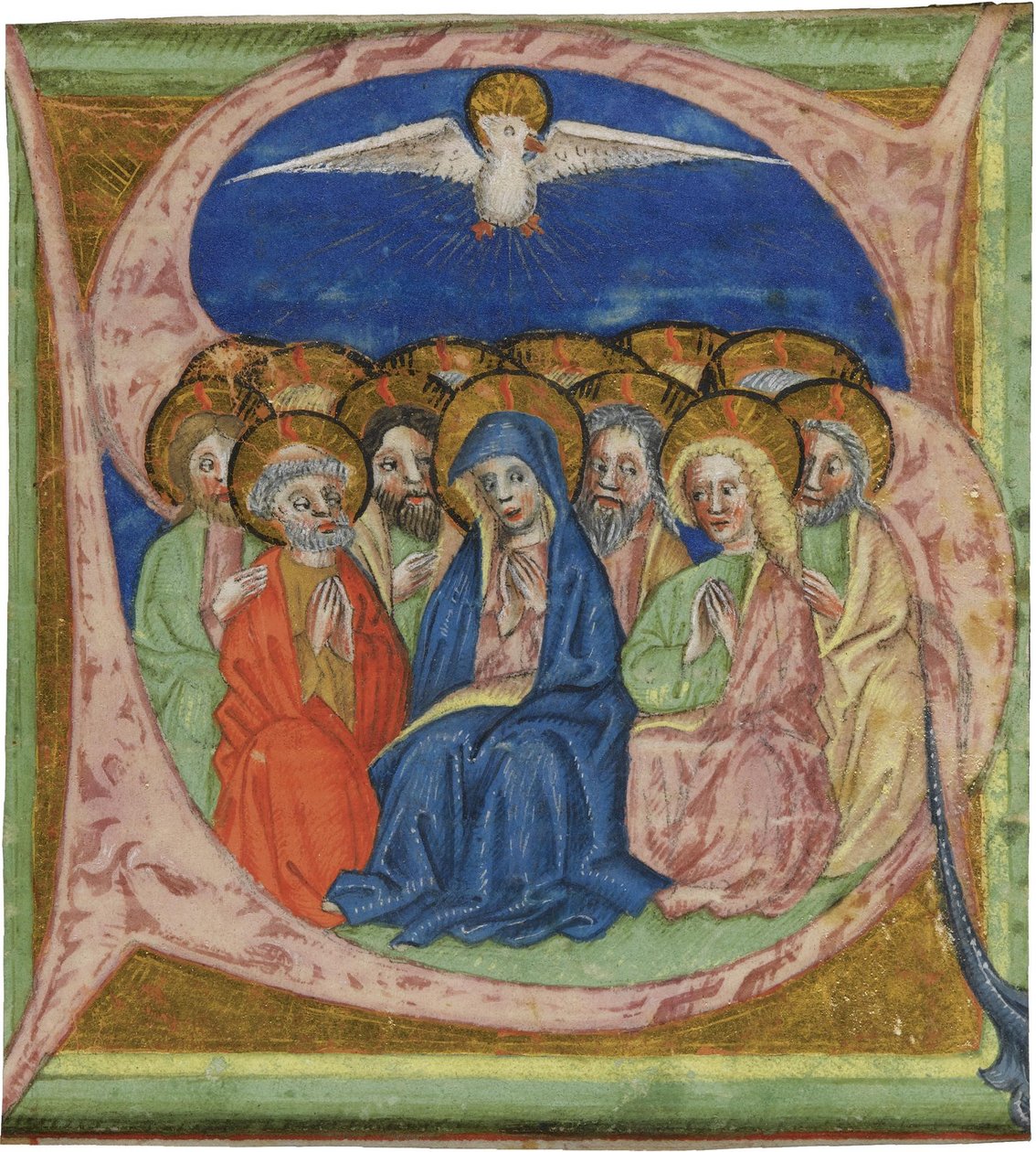 Pingstdagen. Initial S från ett manuskript Gradual, ca 1430 av Unbekannt