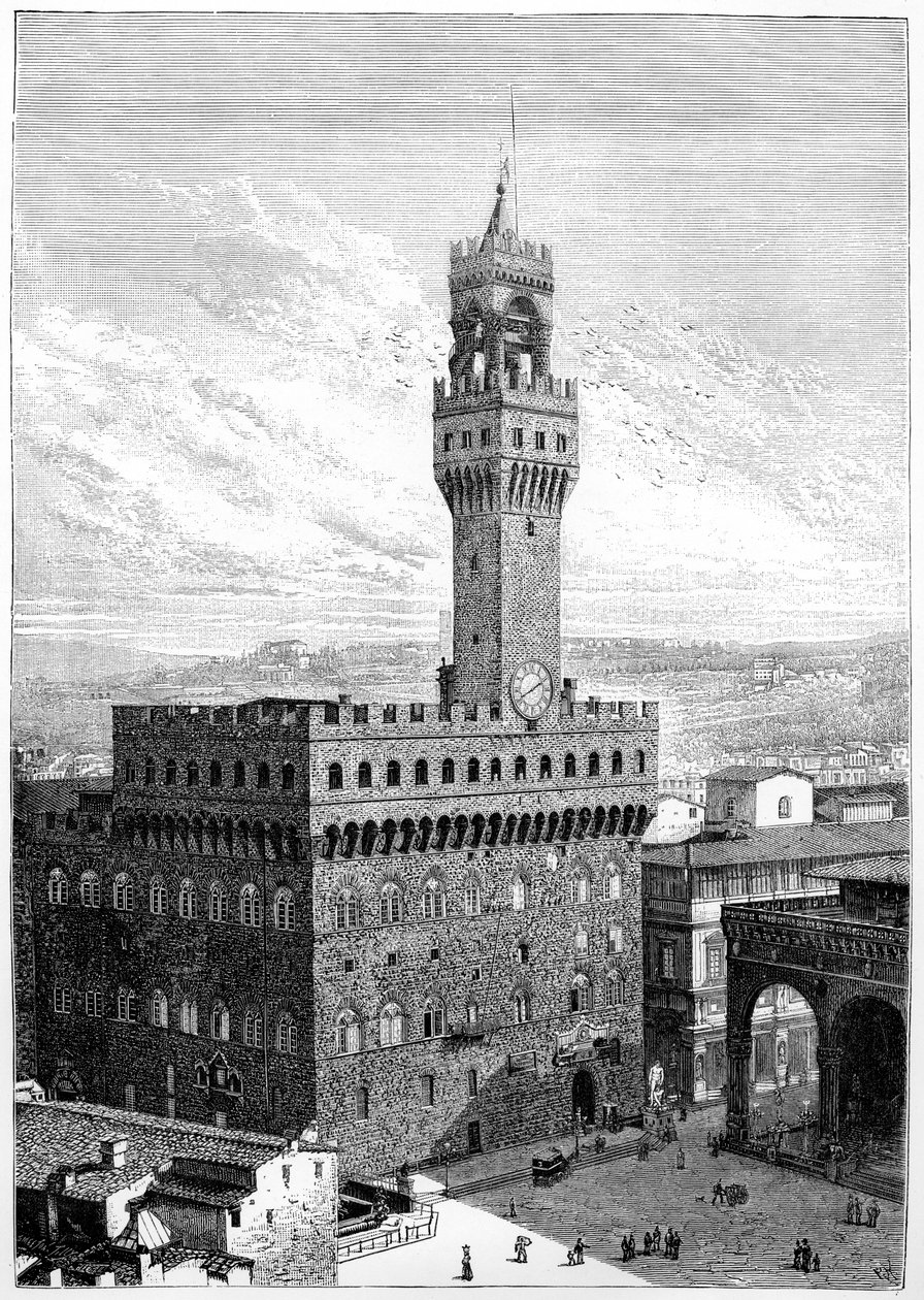 Piazza della Signoria, Palazzo Vecchio, Florens, Italien, 1882 av Unbekannt