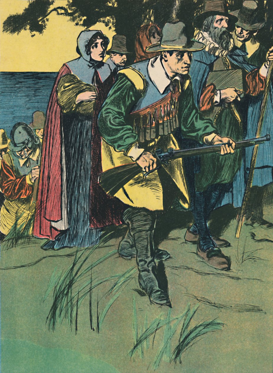Pilgrimsfäderna som går in i den nya världen, c1907 av Unbekannt