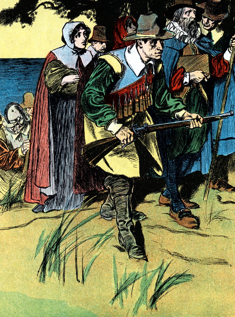 Pilgrimsfäderna efter ankomsten till Amerika, 1620 c1900 av Unbekannt