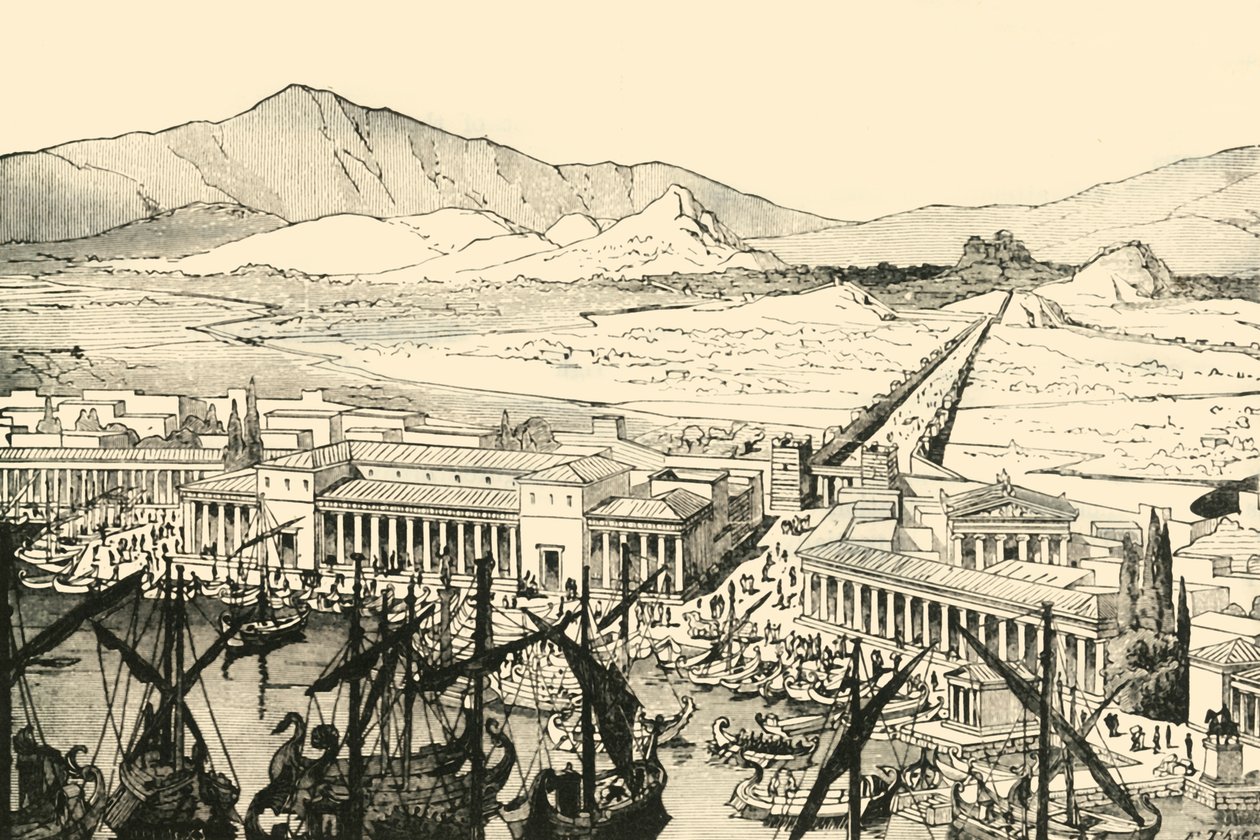 Pireus med de långa murarna, restaurerad, 1890. av Unbekannt