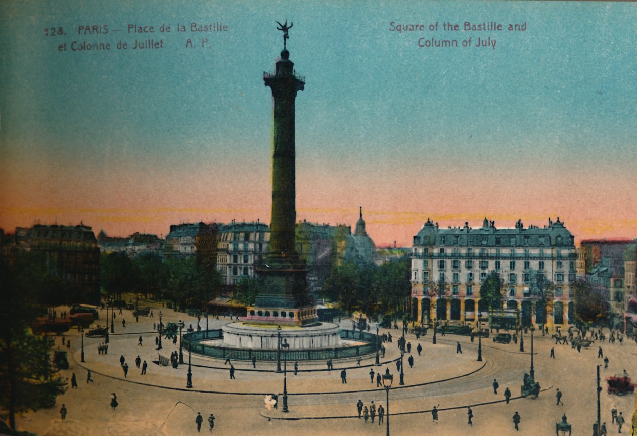 Place de la Bastille och julikolonnen, Paris, c1920 av Unbekannt