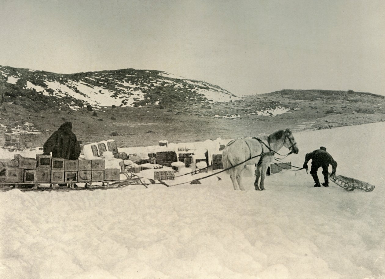 Pont Quan på väg att dra en släde med butiker, c1908, 1909 av Unbekannt