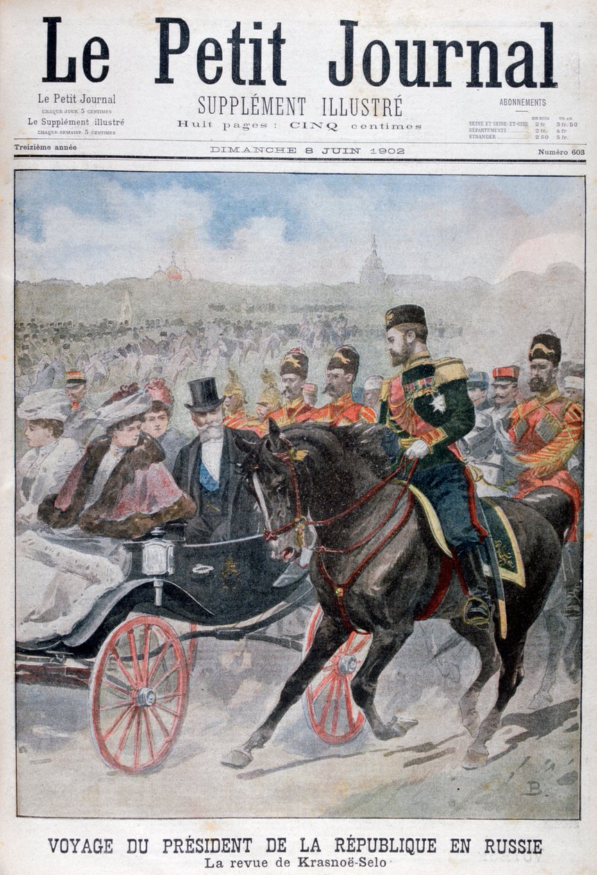 Republiken Frankrikes president granskar trupperna, Krasnoye Selo, Ryssland, 1902 av Unbekannt