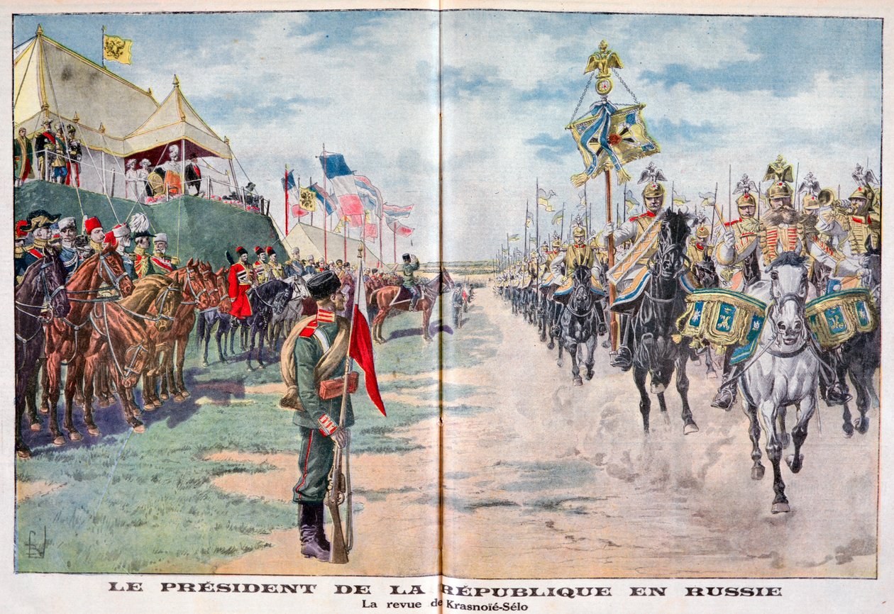 Republikens president granskar ryska trupper, Krasnoye Selo, Ryssland, 1914 av Unbekannt