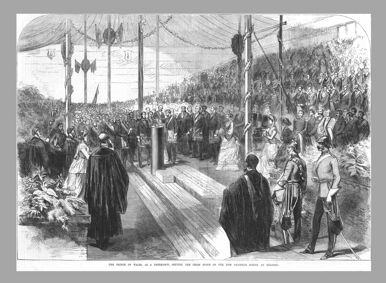Prinsen av Wales sätter huvudstenen vid New Grammar School i Reading., 1870 av Unbekannt