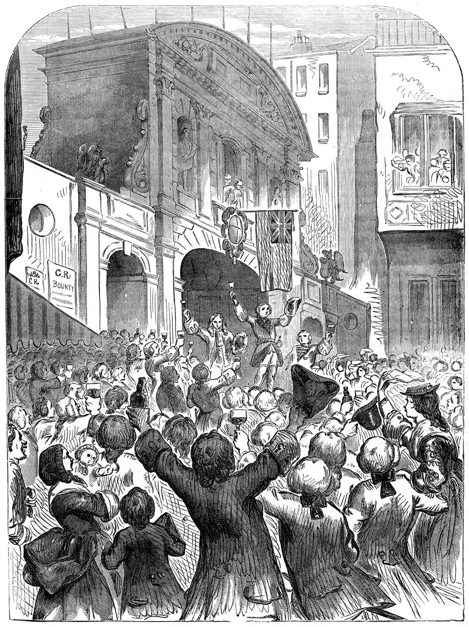 Prinsen av Wales dricker framgång till kriget på Temple Bar, London, 1700-talet, 1800-talet av Unbekannt